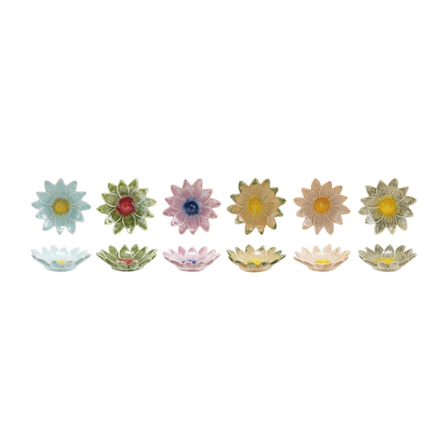 4.5” Stoneware Flower Shaped Dish, Assorted Colors