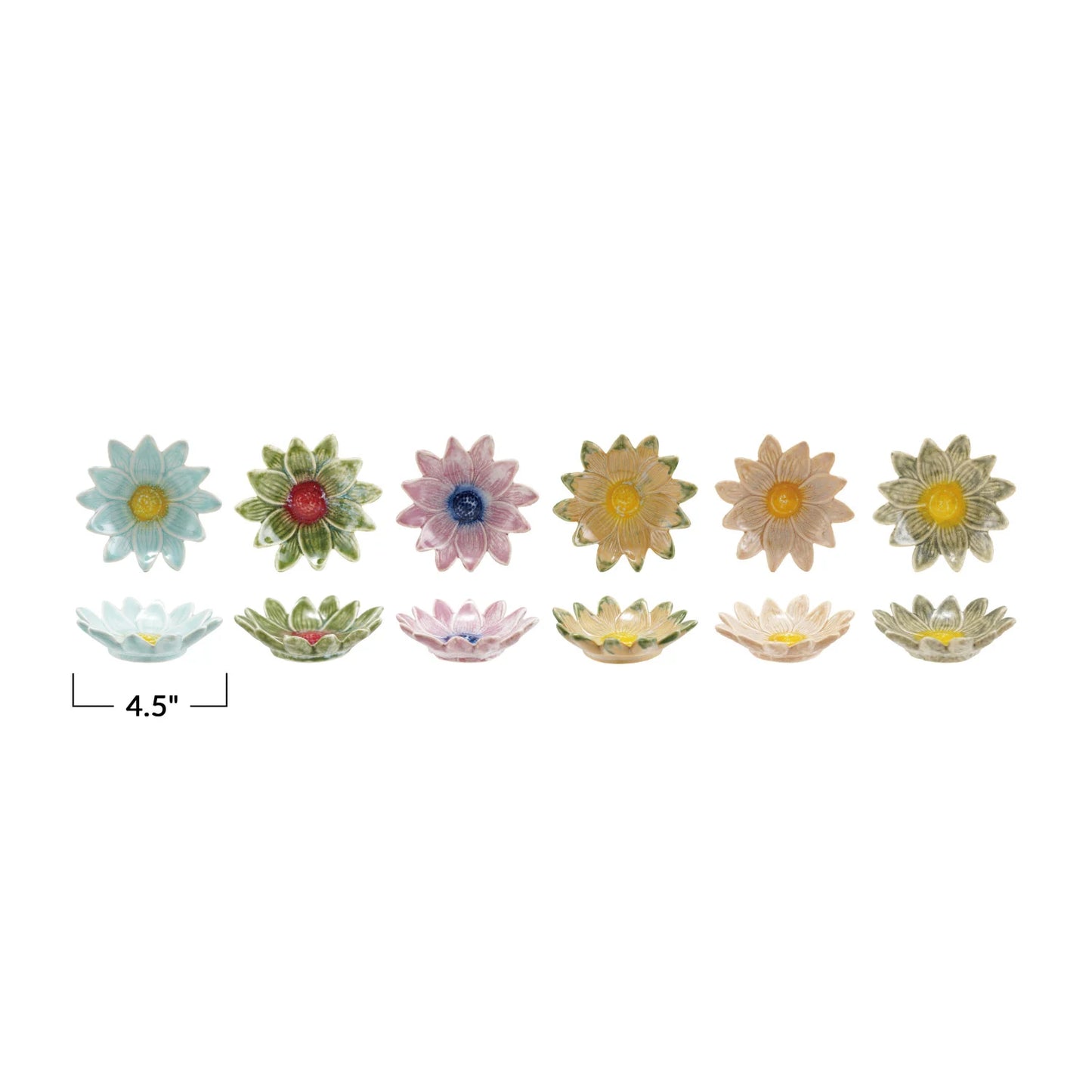4.5” Stoneware Flower Shaped Dish, Assorted Colors