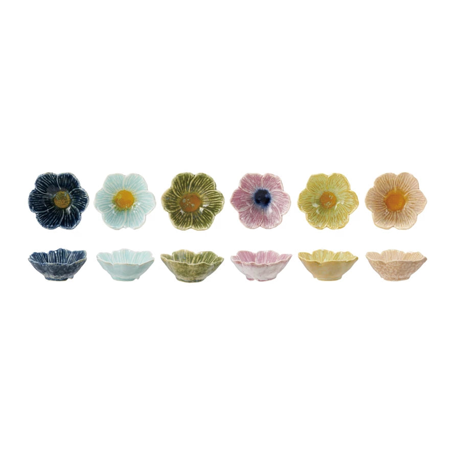 3.75” Stoneware Flower Shaped Dish, Assorted Colors