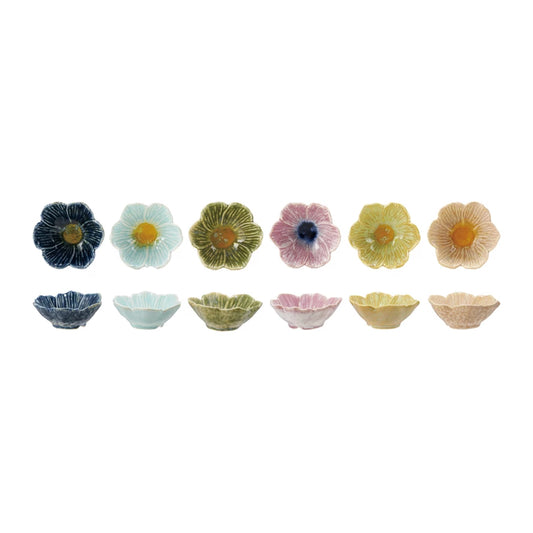 3.75” Stoneware Flower Shaped Dish, Assorted Colors