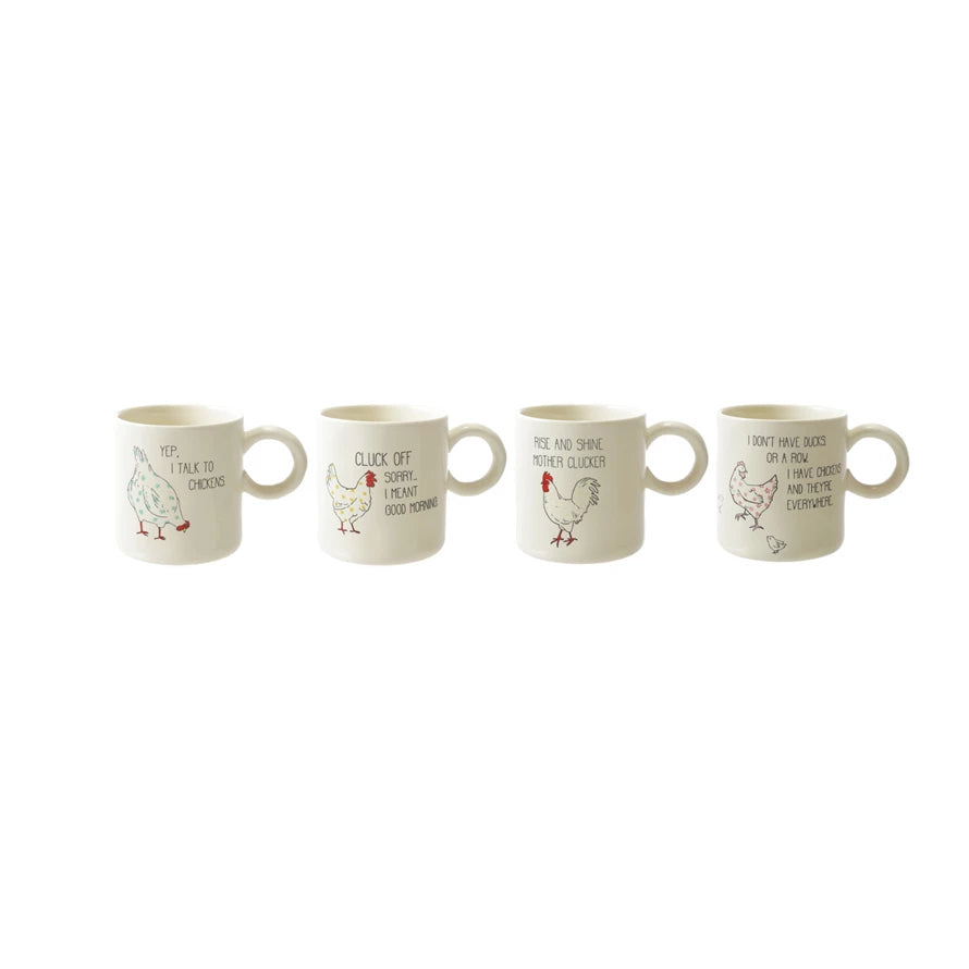 Stoneware Mug w/ Chicken & Saying, 4 Styles