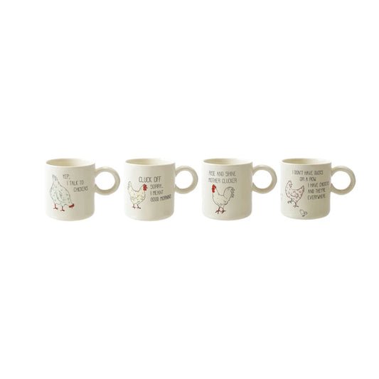 Stoneware Mug w/ Chicken & Saying, 4 Styles