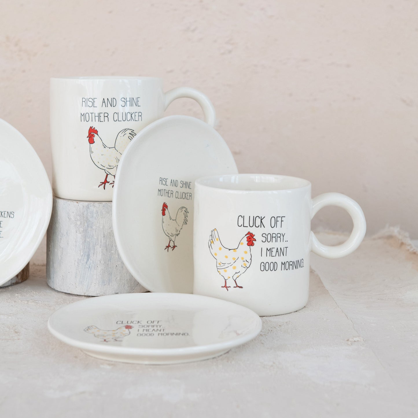 Stoneware Mug w/ Chicken & Saying, 4 Styles