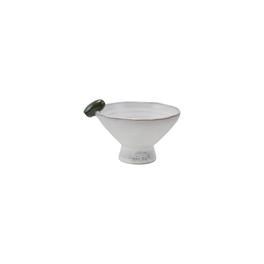 Stoneware Footed Bowl with 3D Olive on Rim