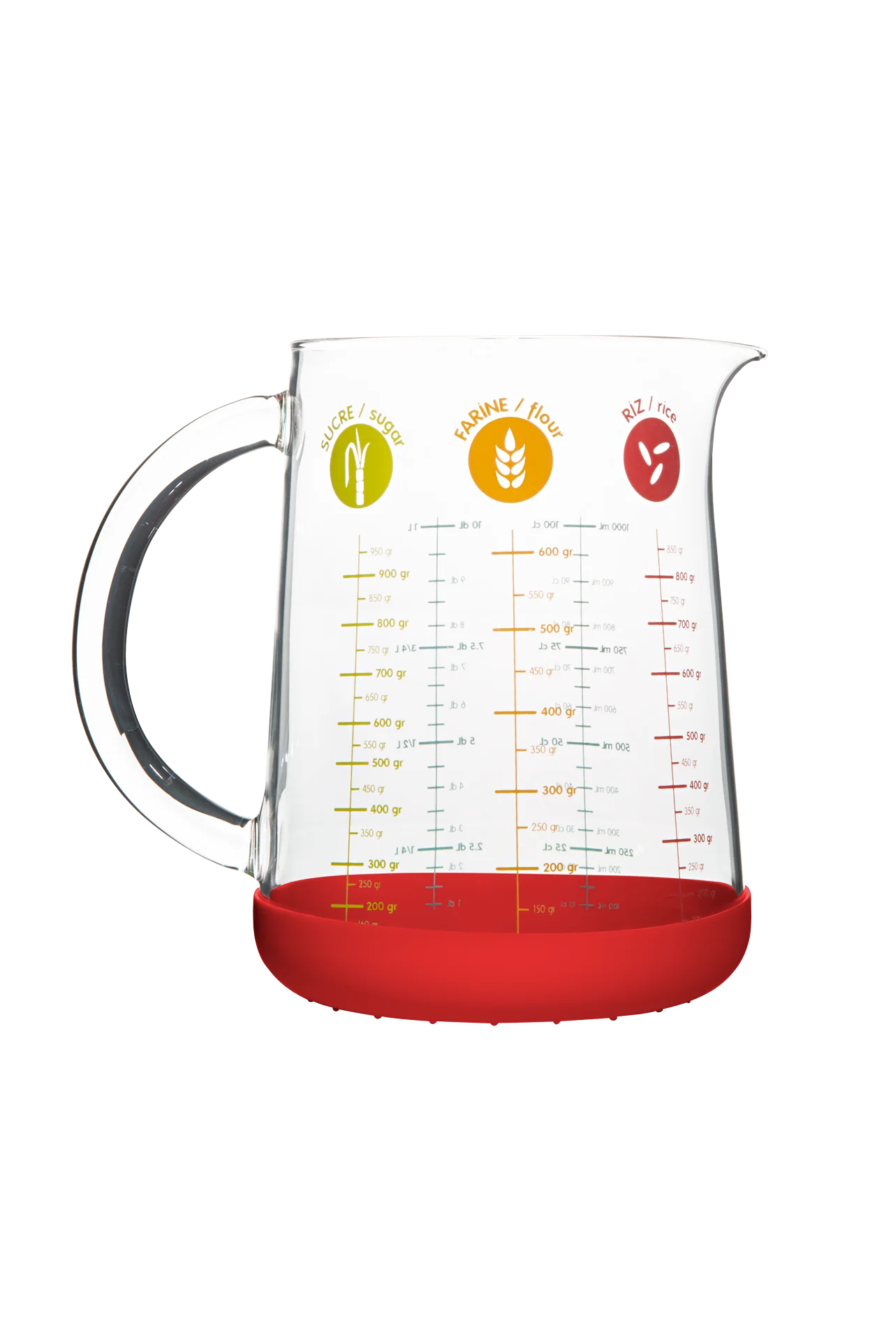 Glass Measuring Pitcher With Removable Silicone Base, 34oz