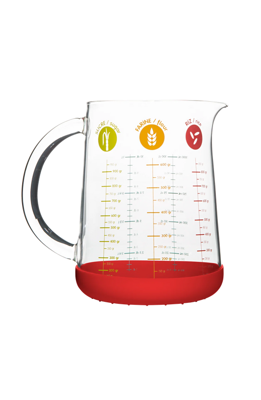 Glass Measuring Pitcher With Removable Silicone Base, 34oz