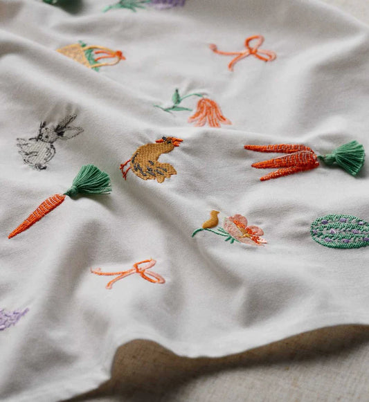 Spring Farm Embroidered Tea Towel