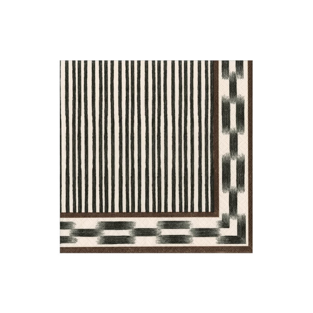 Caspari Boho Strip Black Cocktail Napkins, Set of 20