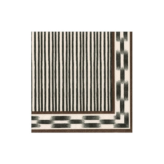 Caspari Boho Strip Black Cocktail Napkins, Set of 20