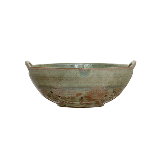 Stoneware Berry Bowl with Handles, Aqua