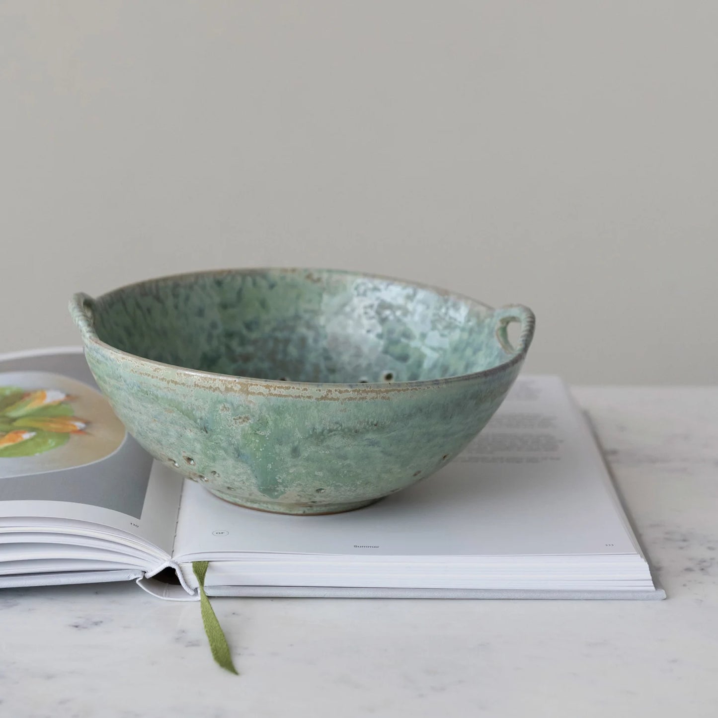 Stoneware Berry Bowl with Handles, Aqua