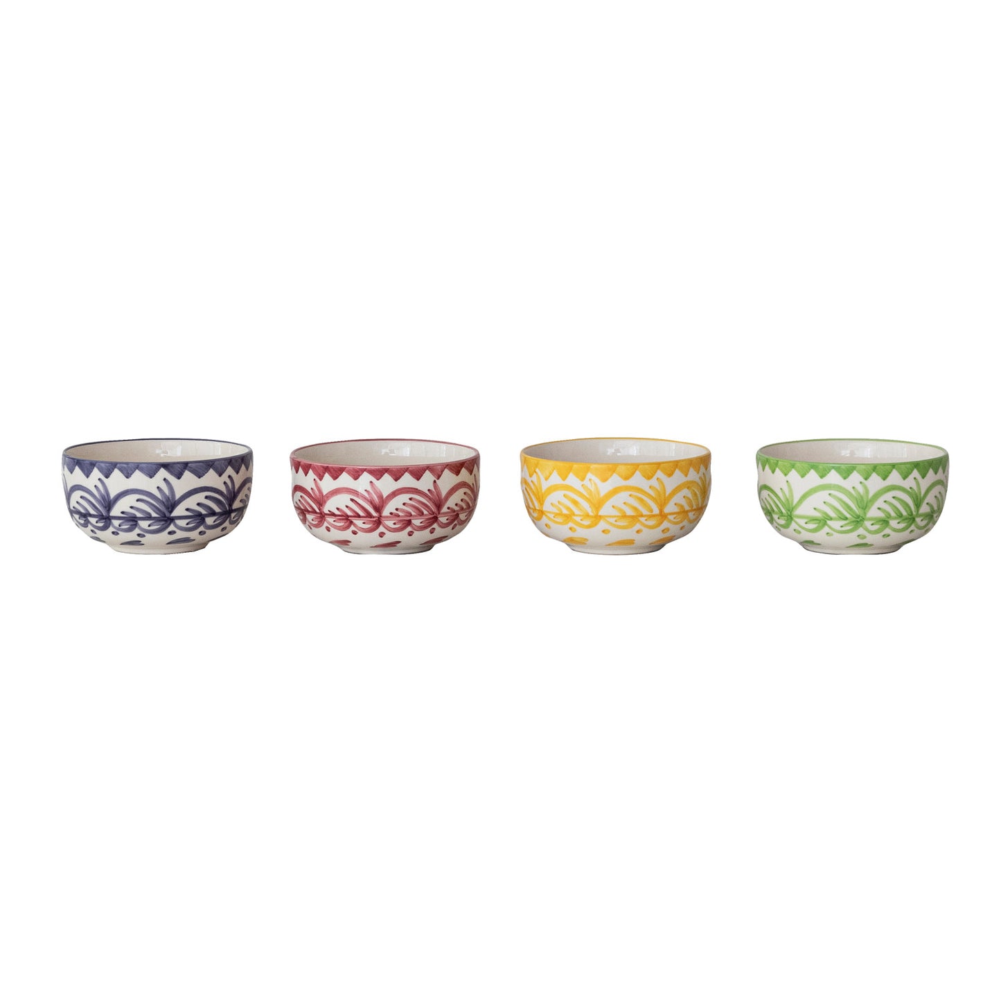 Hand Painted Stoneware Bowl with Botanical Design, Assorted Colors