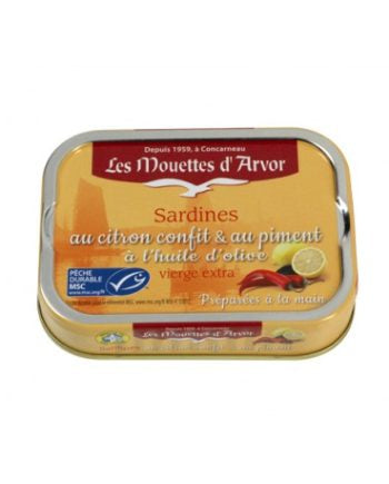 Les Mouettes d'Arvor Sardines in EVOO with Lemon Confit & Chili Pepper, 115g