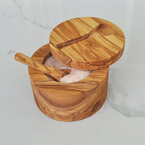 Olive Wood Salt Cellar with Spoon