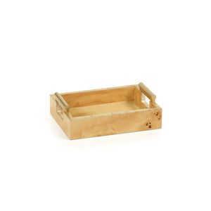 Leiden Burl Wood Rectangular Tray with Gold Handles, 9.5"