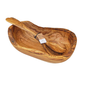 Olive Wood Natural Bowl and Salad Servers Gift Set