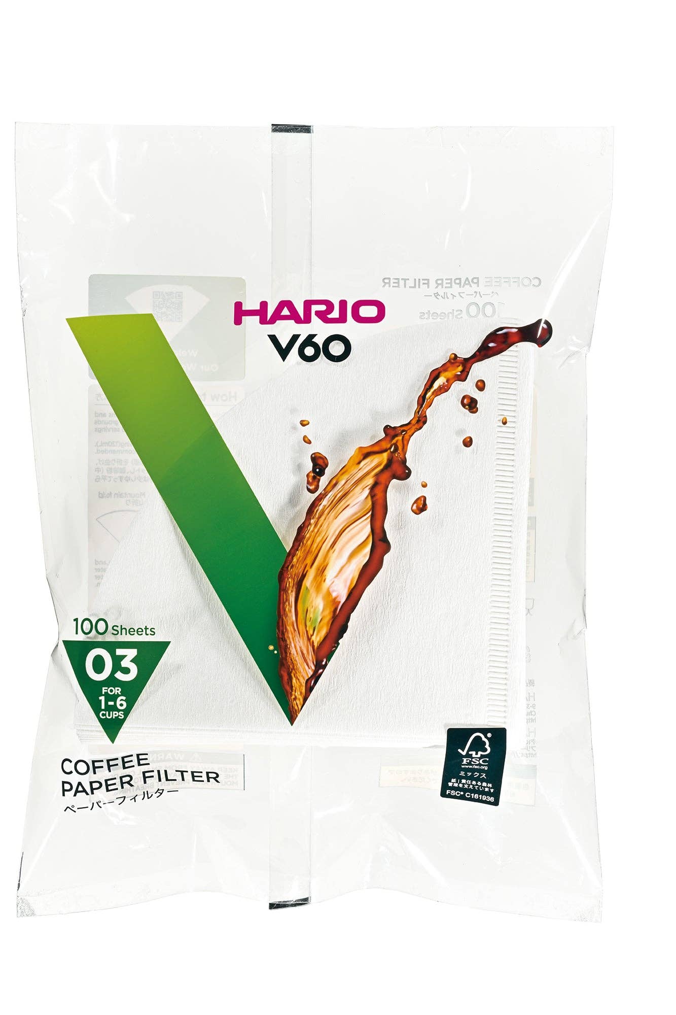 Hario V60 Paper Filter White, 100 sheets