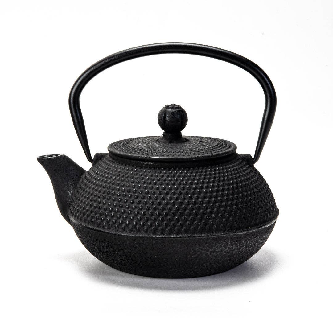 Hobnail Design Cast Iron Tea Pot, Black
