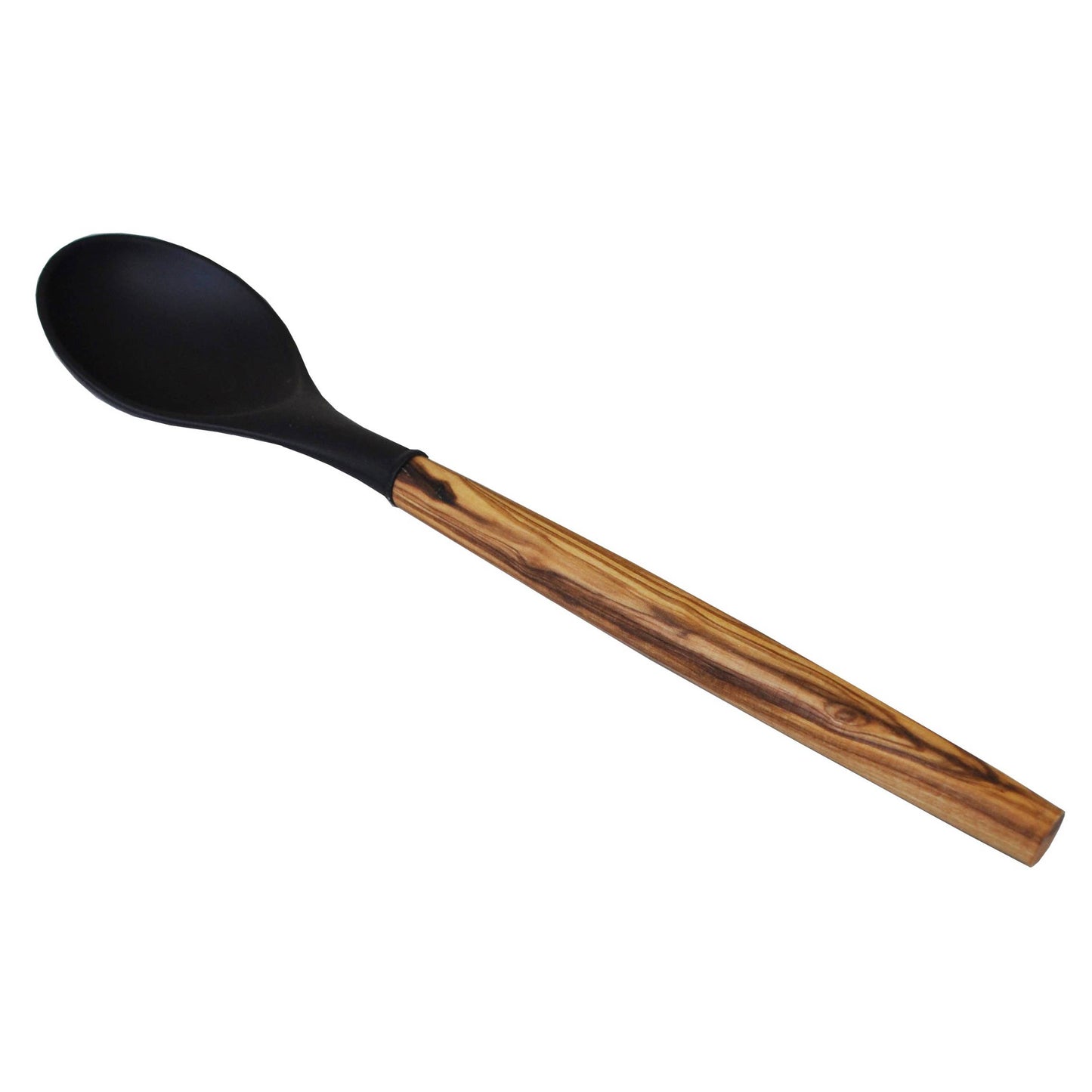 Black Silicone Round Spoon with Olive Wood Handle, 12"