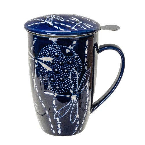 Dragonfly Design Tea Mug with Lid and Infuser, 15oz