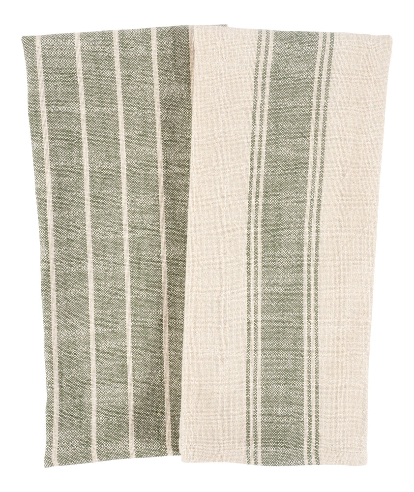 KAF Home Firenze Natural Slubbed Kitchen Towels, 18" x 28", Olive, Set of 2