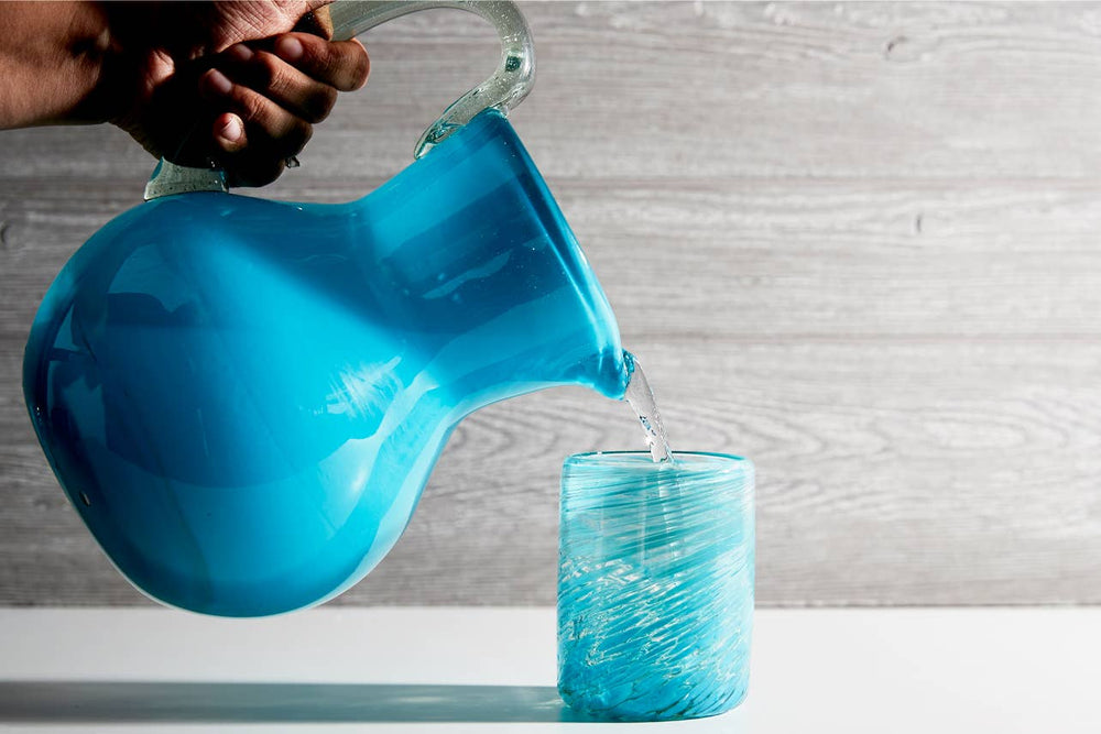 Handblown Glass Pitcher, Aqua
