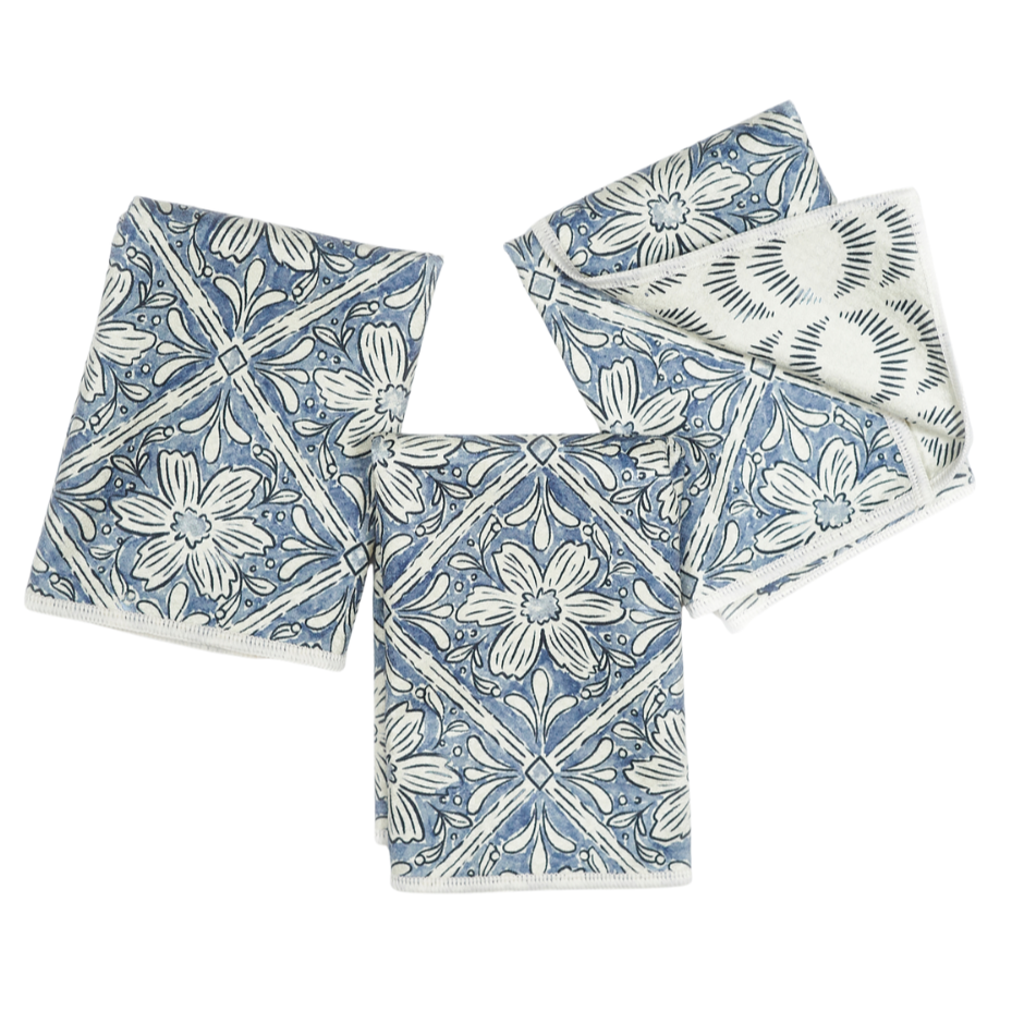 Once Again Home Mighty Mini Reversible Towel - Jen Owens Fabrique Majolica Blue, Set of 3