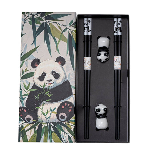 Urban Tokyo Panda Cat 2 Pair Chopsticks and Chopsticks Rests Gift Set