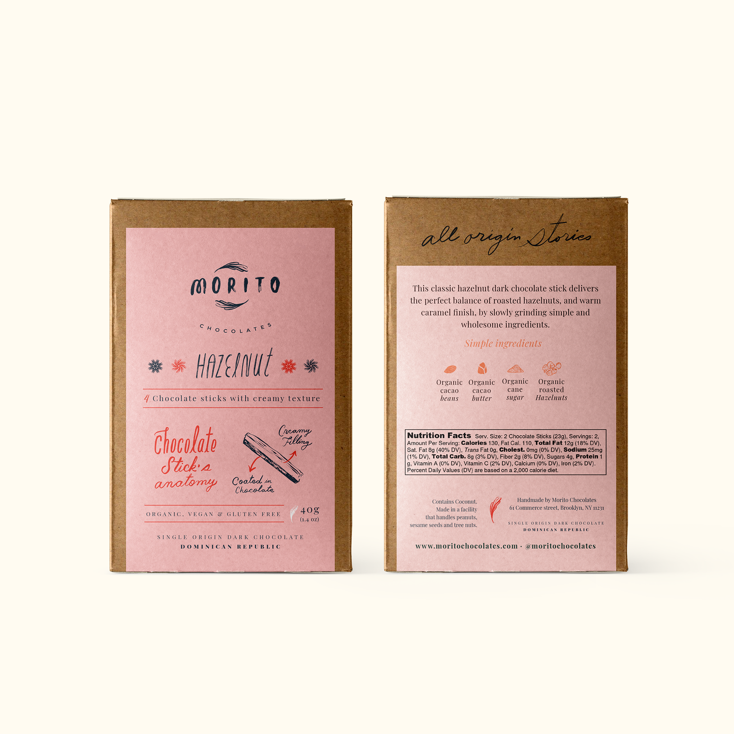 Morito Chocolates - HAZELNUT- 4-Pack of Vegan Chocolate Sticks