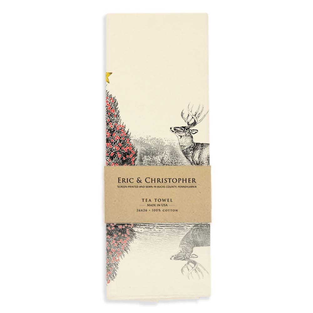 Eric & Christopher - Reindeer in Canoe Tea Towel