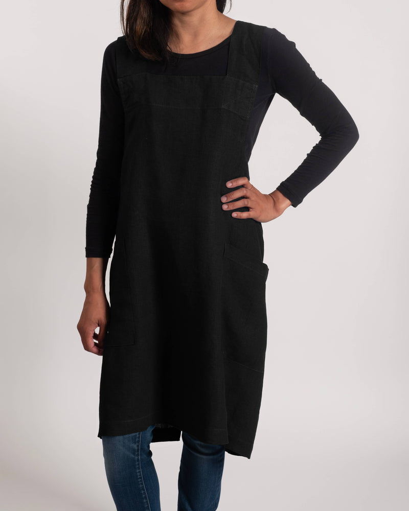 KAF Home Firenze Stone Washed Linen Cross Back Smock Apron, Navy