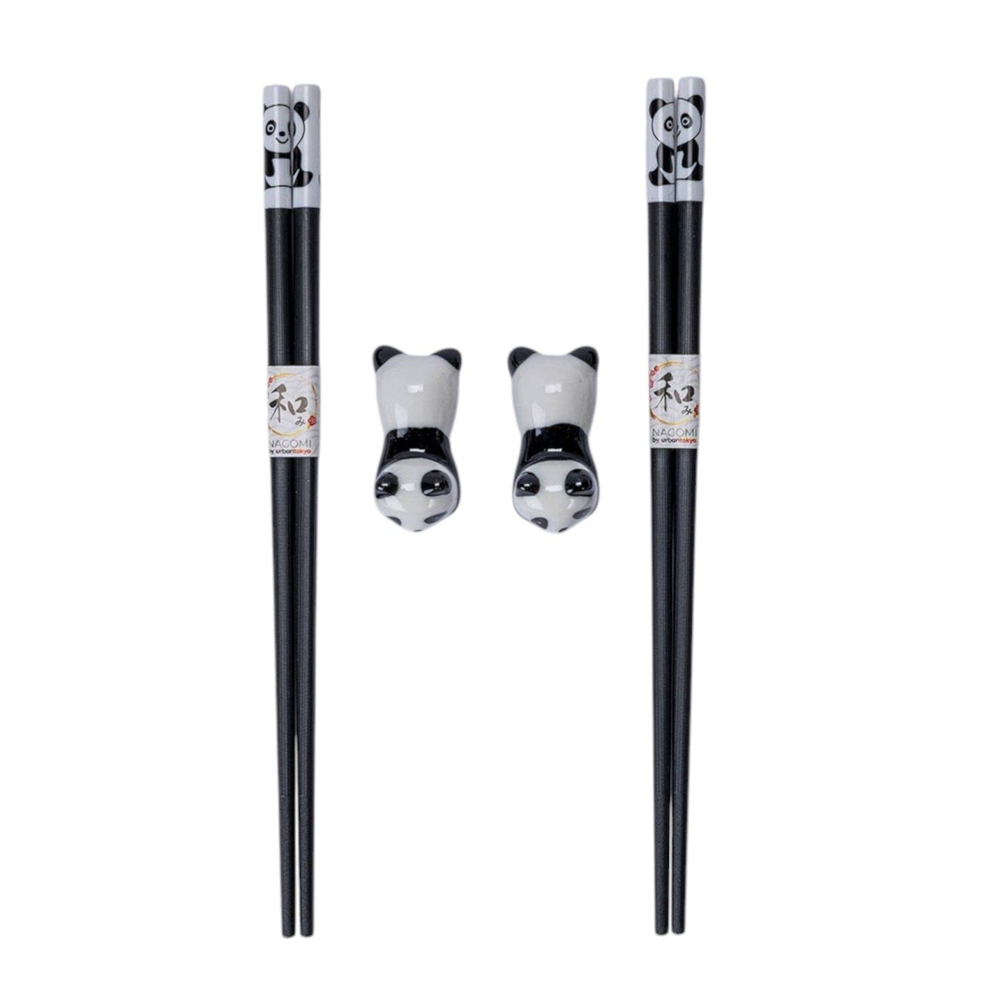 Urban Tokyo Panda Cat 2 Pair Chopsticks and Chopsticks Rests Gift Set