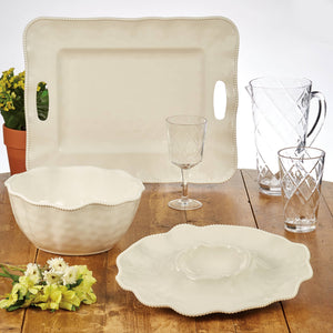 Perlette Cream Melamine Chip & Dip, 14.5"