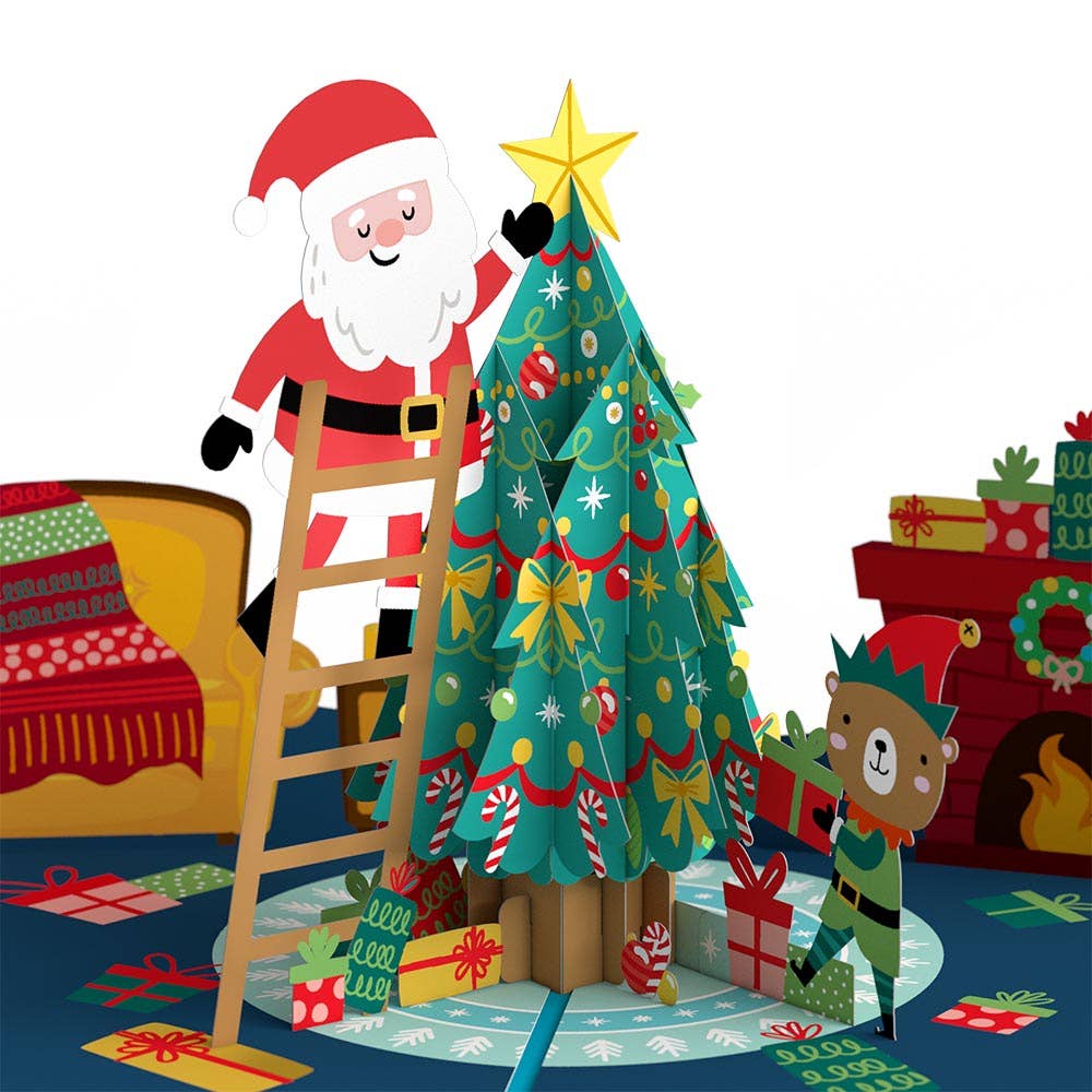 Lovepop Santa Decorating a Christmas Tree Pop-up card