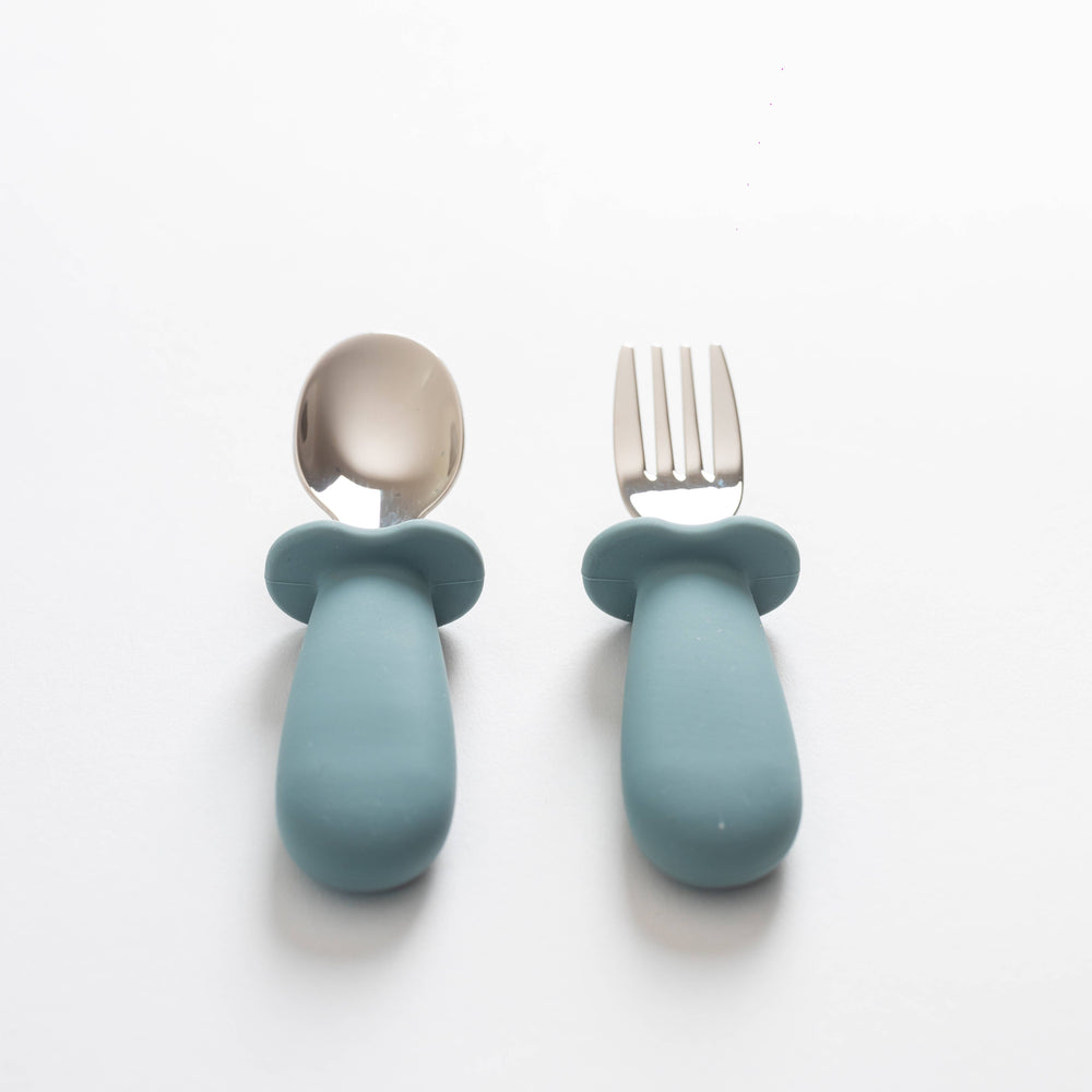 Lil North Co - Pale Blue Silicone & Stainless Steel Toddler Cutlery Set