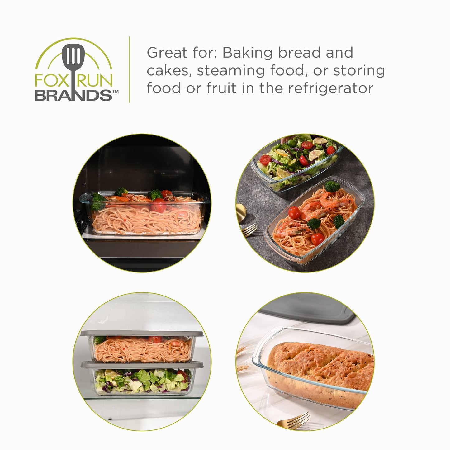Fox Run Glass Loaf Pans with Lids, Set of 2