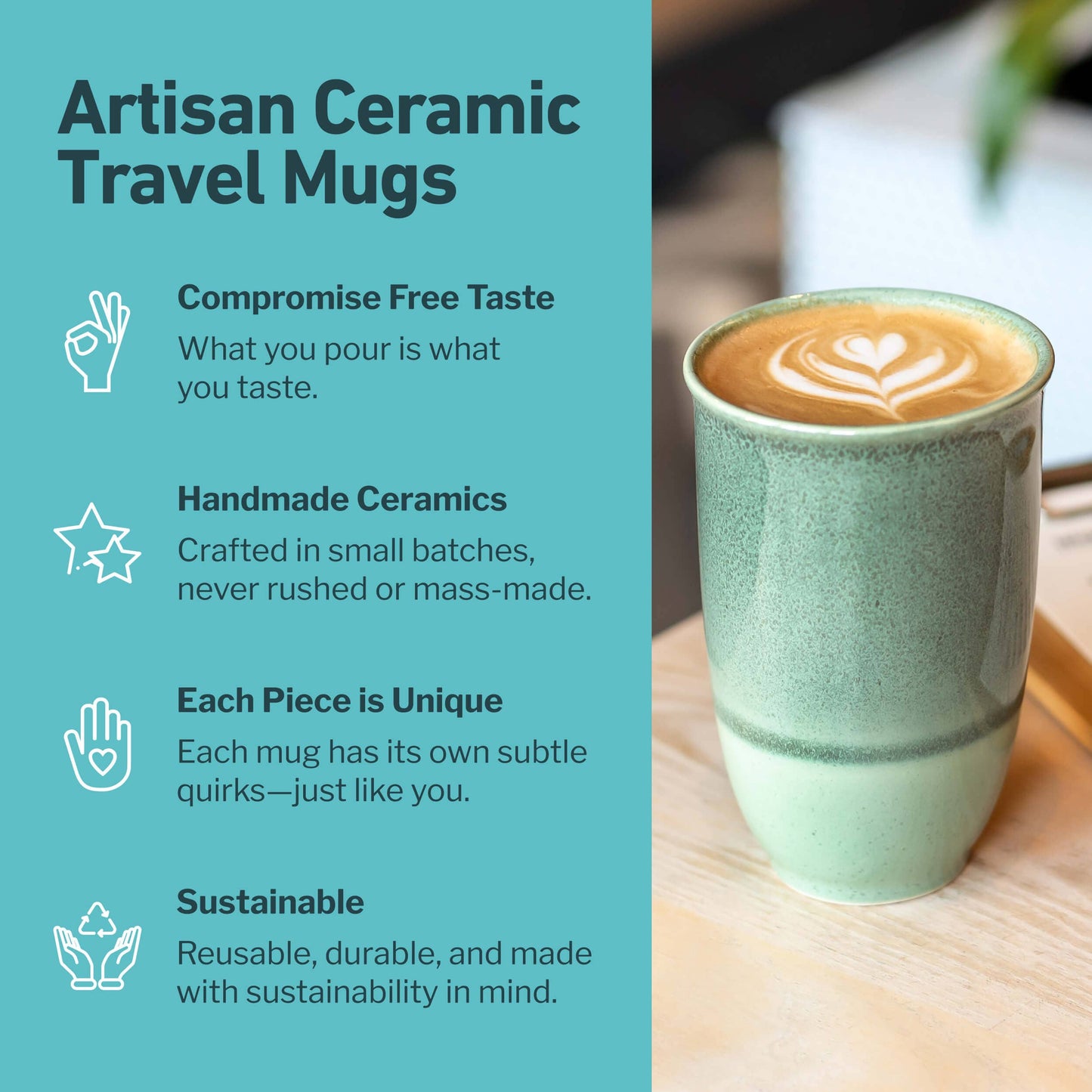 Nova Ceramics Emerald Ceramic Travel Mug, 12oz