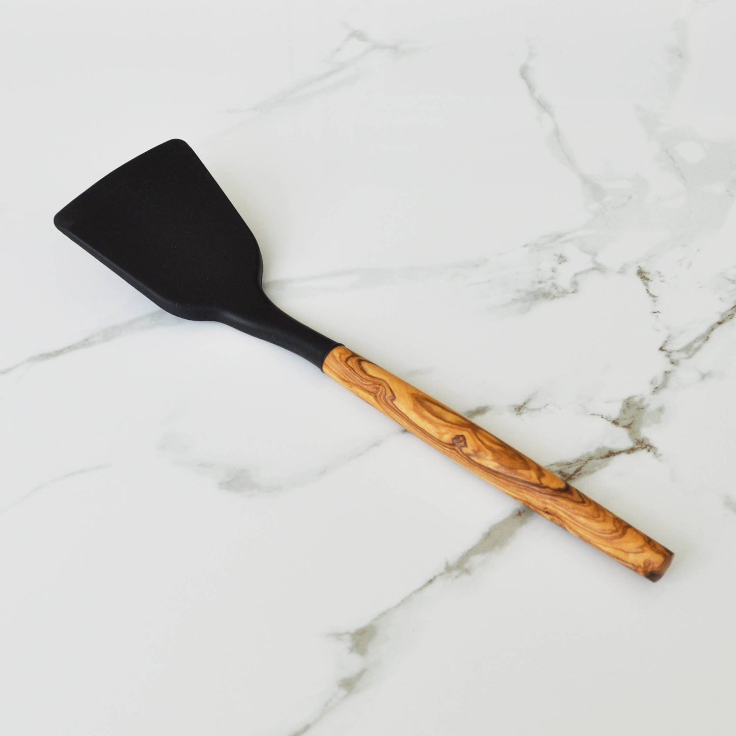 Black Silicone Turner with Olive Wood Handle - 12"