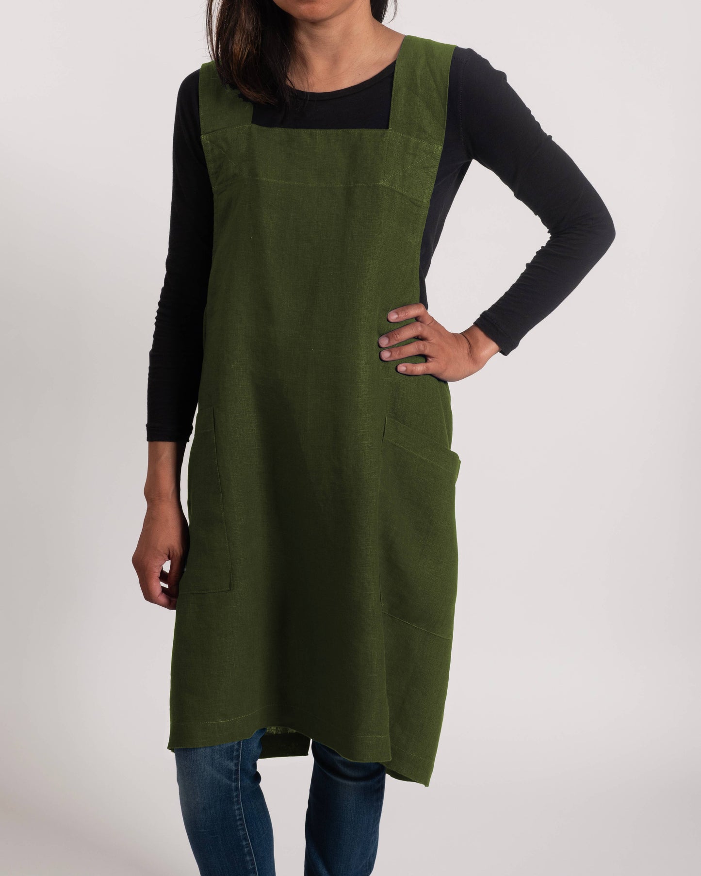KAF Home Firenze Stone Washed Linen  Cross Back Smock Apron, Natural
