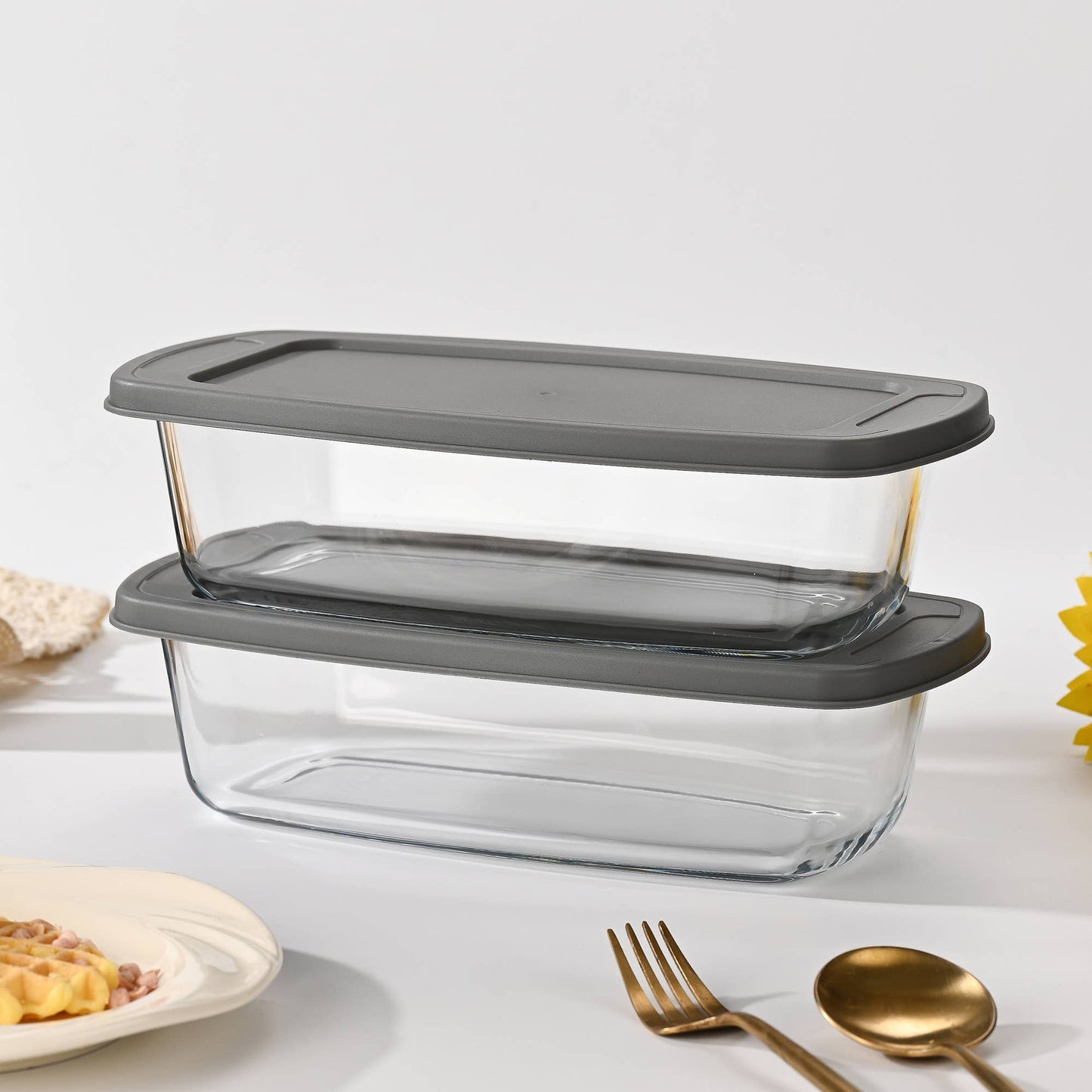 Fox Run Glass Loaf Pans with Lids, Set of 2
