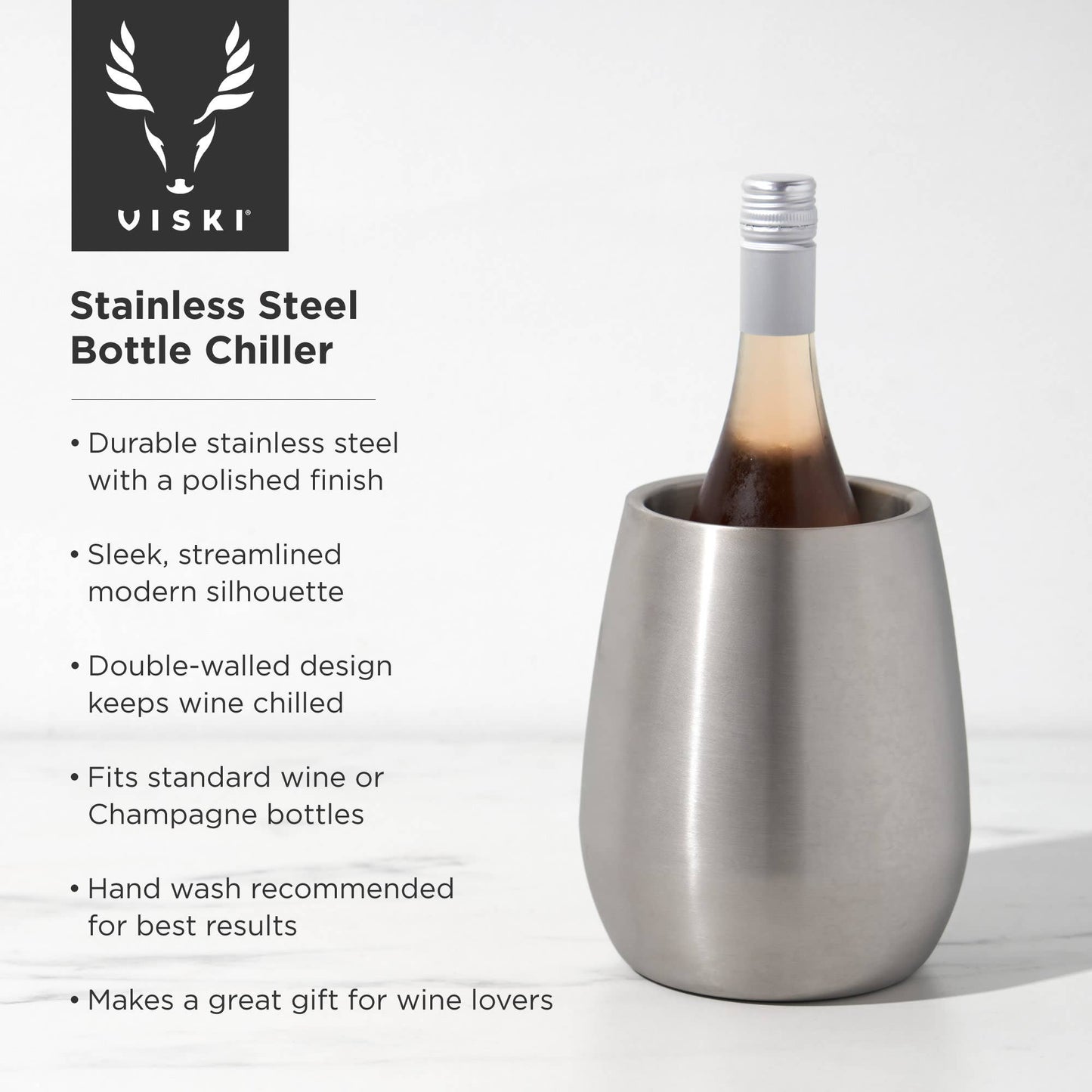 Viski Stainless Steel Double Walled Insulated Wine Bottle Chiller
