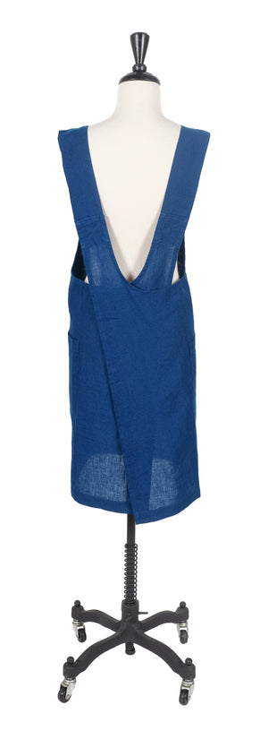 KAF Home Firenze Stone Washed Linen Cross Back Smock Apron, Navy