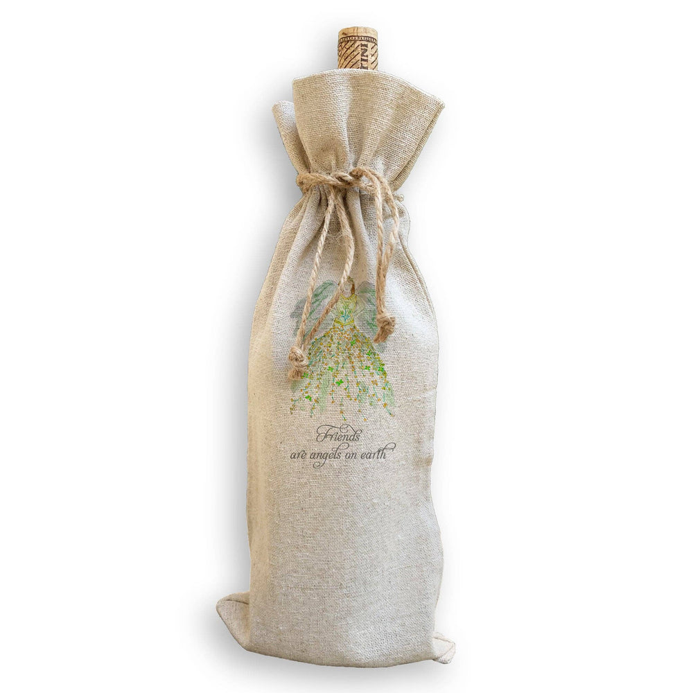 Green Floral Angel with Friends Quote Dishtowel