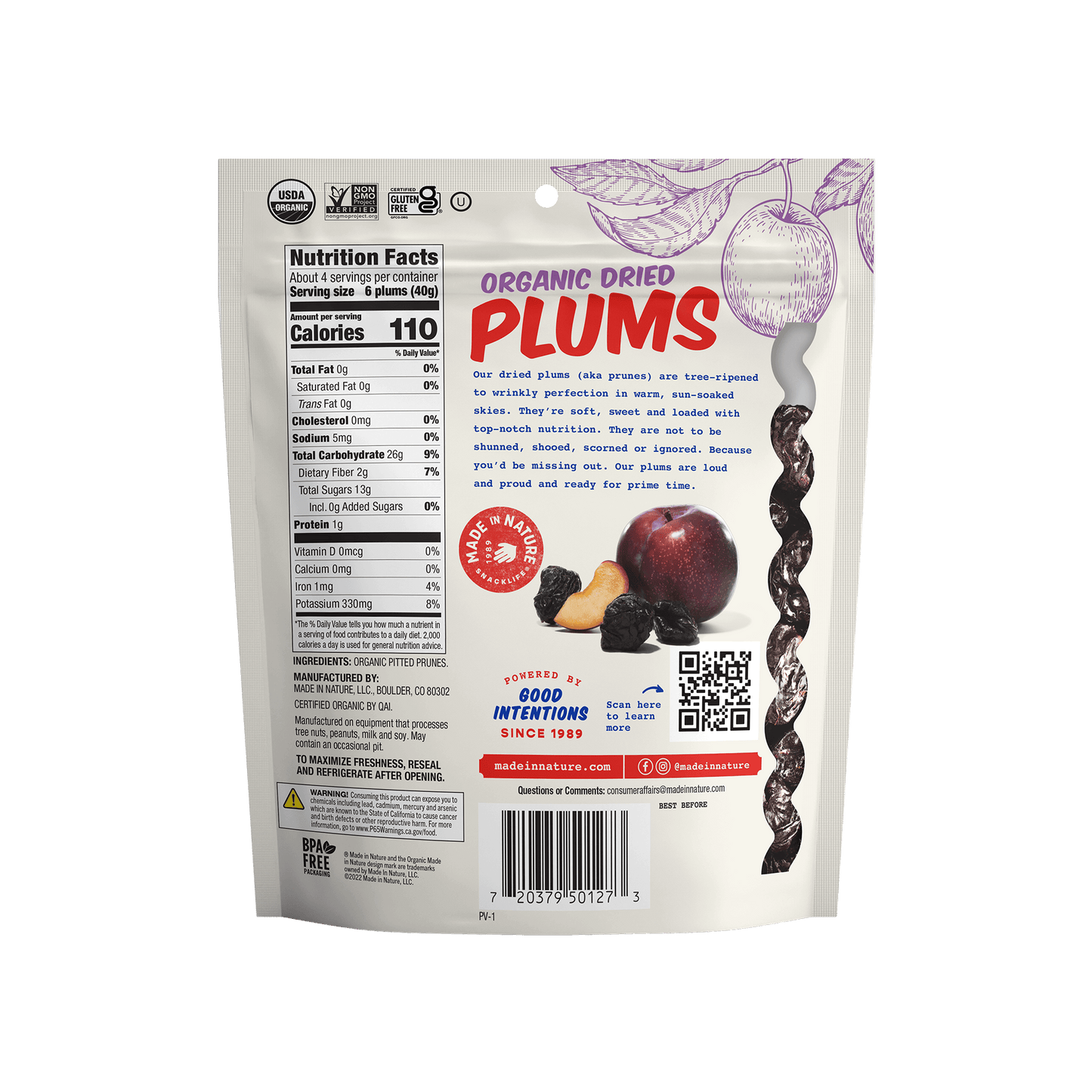 Made In Nature Dried Plums, 6oz