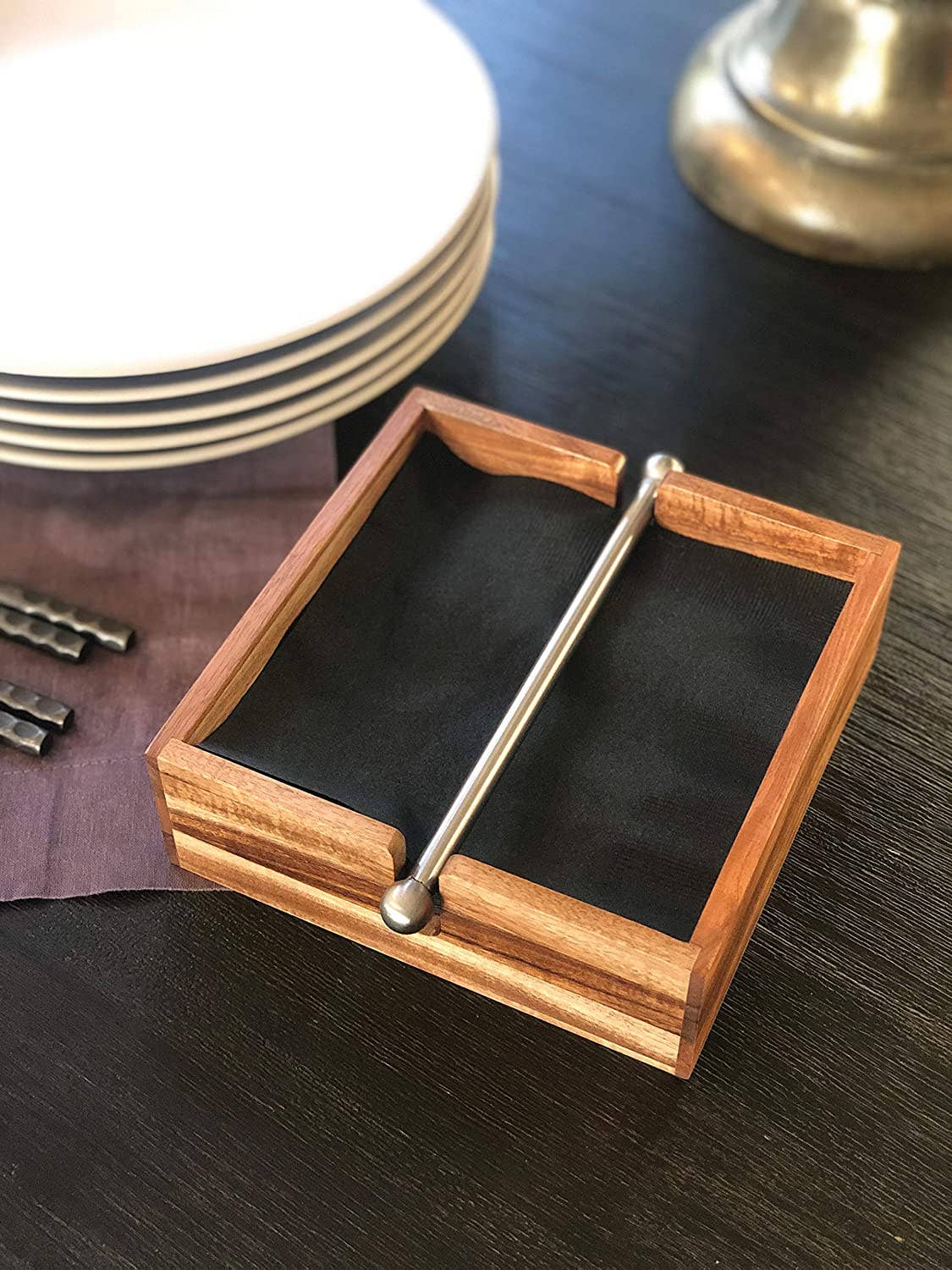 Gourmet Acacia Wood Napkin Holder, 7" x 7"