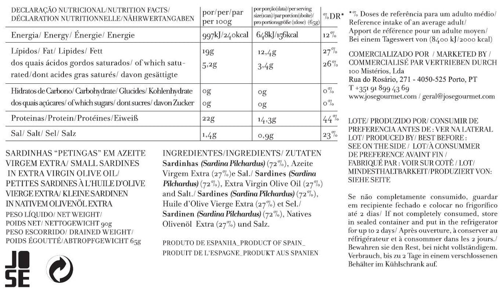 José Gourmet - Jose Gourmet Small Sardines in Extra Virgin Olive Oil, 90g
