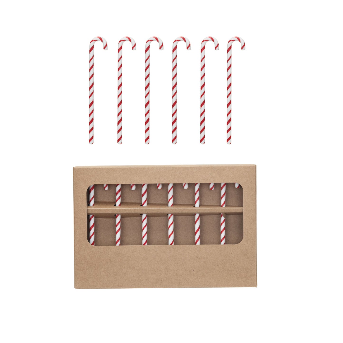 Glass Candy Cane Shaped Stir Sticks, Set of 6, 5”