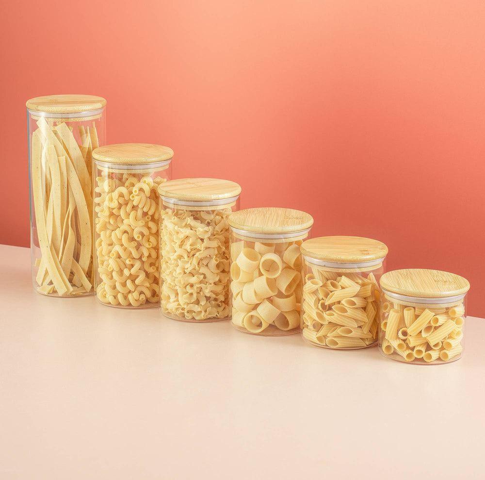 JoyJolt - Glass Storage Jars with Airtight Bamboo Lids - Set of 6