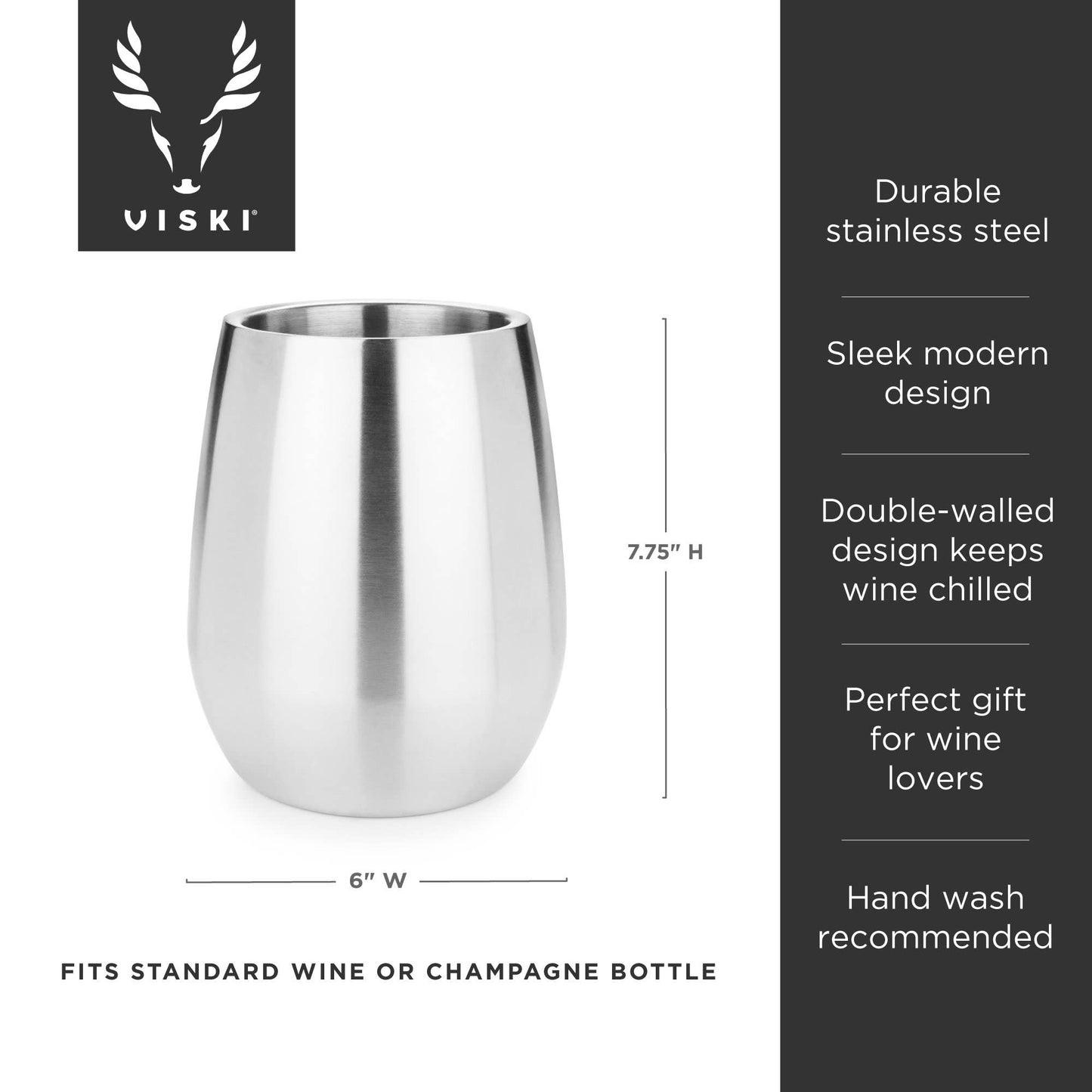 Viski Stainless Steel Double Walled Insulated Wine Bottle Chiller