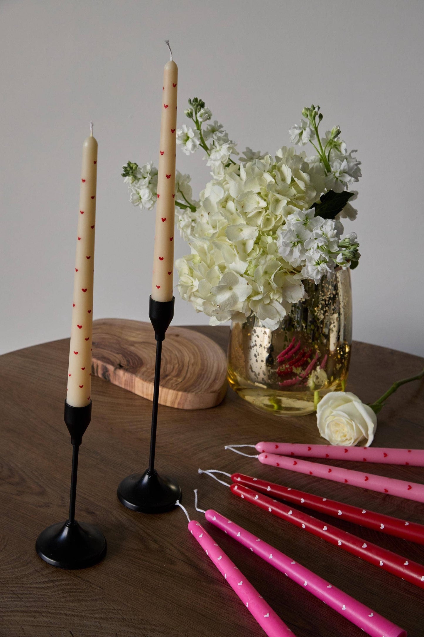 Hand-Painted Heart Taper Candle,  10”